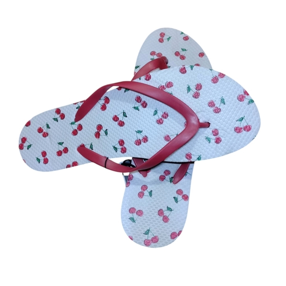 West Loop Cherry Print Sandals - Red and White